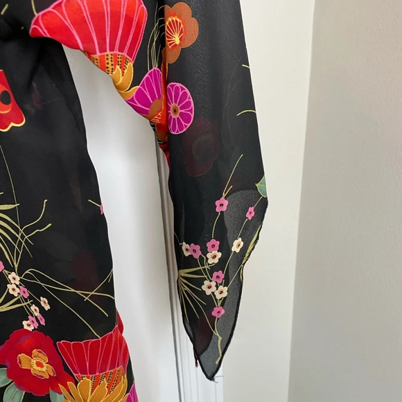 Lauren Lee Sheer Floral Kimono Style Top Blouse Button Down slit Flowy S… - Picture 6 of 12